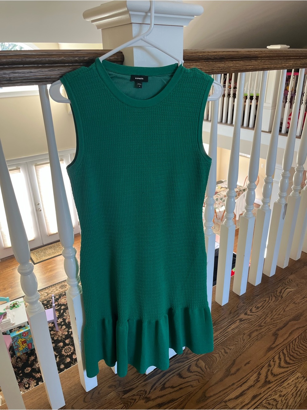 Express Emerald Green Sleeveless Knit Ruffle-Hem Dress